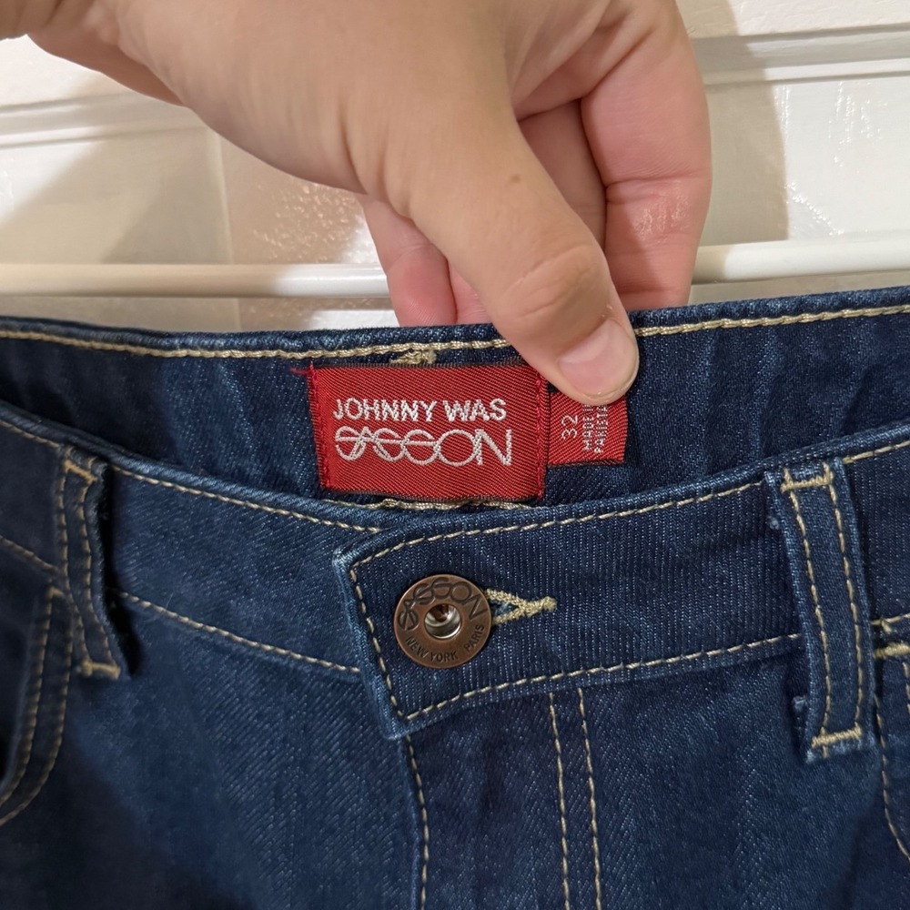 Johnny Was Sasson Womens Dark Wash Wide Leg Jeans Size 32 High Rise Denim - Picture 2 of 4